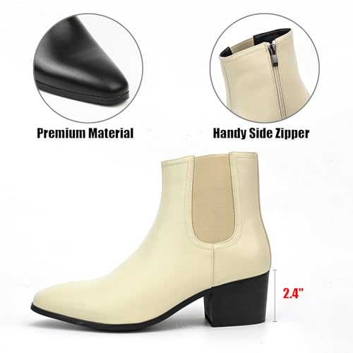 Classic High Heel Heighten Side Zipper Chelsea Boots For Men Leather Fashion Pointed Toe Chunky Block Heel Elastic Mid-Calf Slip On Dress Ankle Booties For Business Party Wedding2