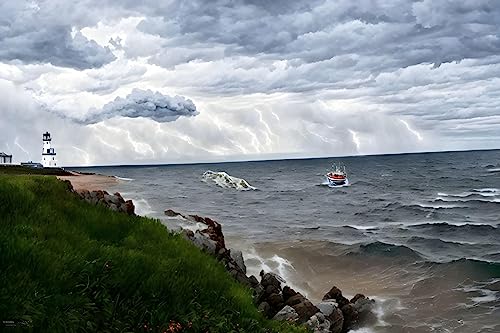 Phare et tempête affiches sur toile pour salon moderne 58x90cm sans cadre