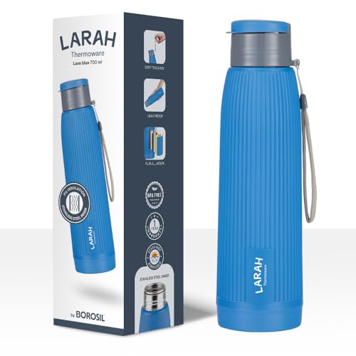 Image of Larah by Borosil 700 ml Lava Blue Stainless Steel Water Bottle | Made in India Pu Insulated Thermoware | Leakproof, BPA Free| Bottle for Office, School, College & Gym, Daily Use | 1 Year Warranty