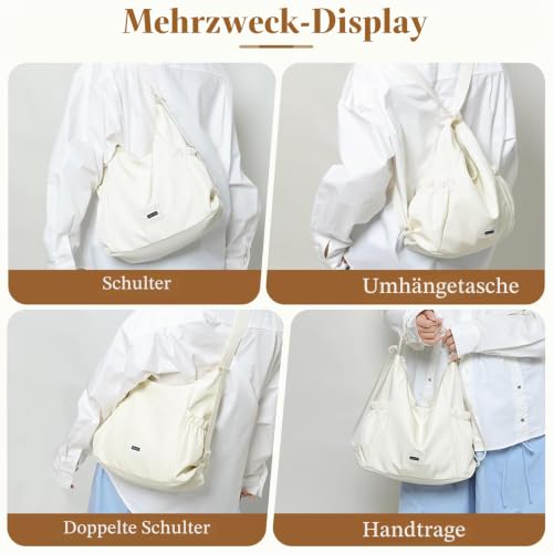 Mabecol 2-in-1 Shopper Tasche Damen, Handtasche, Henteltasche & Rucksack Mittelgroß, Wasserabweisende Umhängetasche aus Nylon, Wandelbare Tote Bag für Alltag, Uni & Reisen, Beige