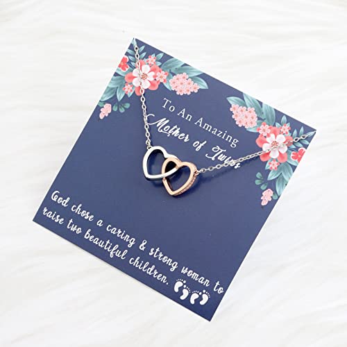 PLITI Twin Mommy To Be Gift Interlocking Heart Necklace For New Mom, Grandma, First Time Mom3