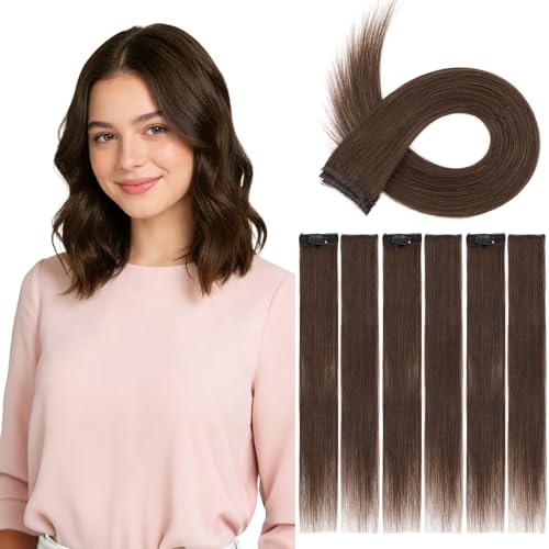 S noilite Extensiones de Cabello Humano con Clip, 6Pcs 6 Clips 100% Extensión de Cabello Natural, 31g Extensiones de Cabellera de Una Sola Pinza para Mujeres y Niñas, 25CM Marrón Oscuro #2R