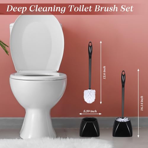 Image of FoldTier 15 Sets Toilet Holder and Brush Set 16.14 Inch Toilet Bowl Cleaner Brush with Caddy Bathroom Scrub Plastic Scrubber with Long Handle for Bathroom Cleaning, Easy to Assemble (Black)