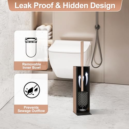 Image of Toilet Brush and Holder Set Rose Gold Freestanding for Bathroom