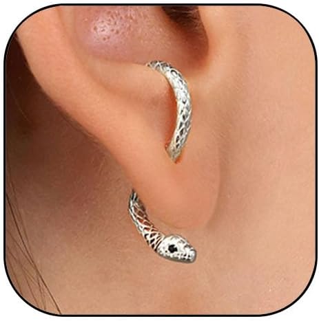 Retro Snake Earrings for Women Men - Gothic Punk Front Back Stud Dangle Serpent Earrings - Silver Gold