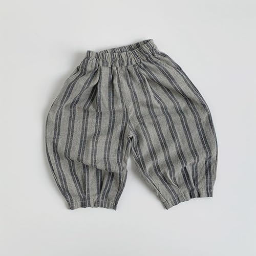 Baby Cotton Linen Long Bloomers Soft Cotton Striped Harem Pants for Boys Girls Elastic Waist Long Pants Bloomers 5-6 Years 08 Light Gray2