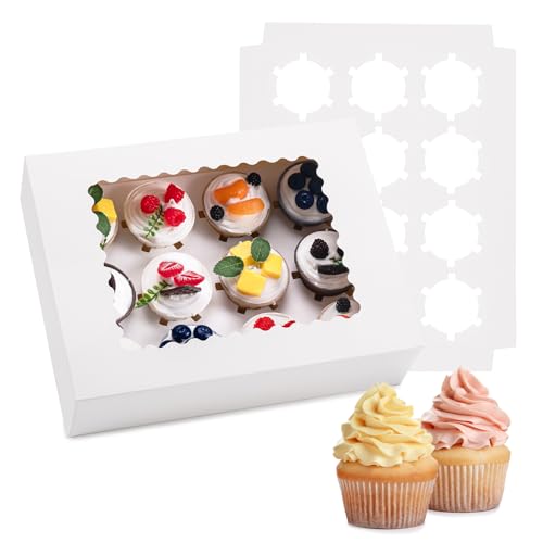 Image of Hoewina 12PCS Cupcake Boxes - Hold 12 Count Cupcake Containers with Window, Food Grade Cupcake Holder Easy Transport and Presentation - Ideal for Cupcakes, Desserts, and More