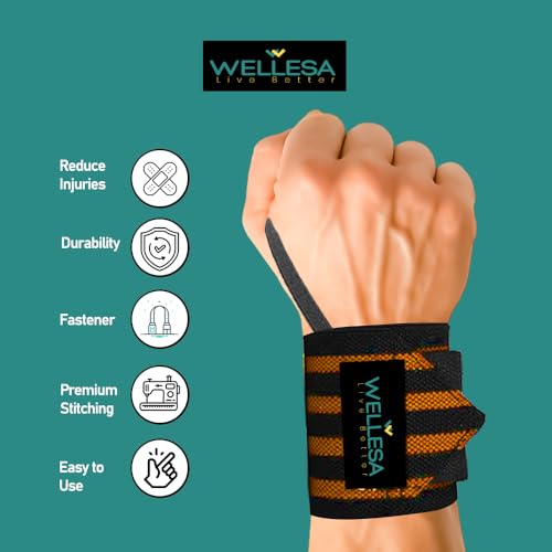 Image of Wellesa Wrist Support for Gym Workout | Wrist Band for Pain Relief & Weight Lifting | Wrist Wrap for Men & Women | Wrist Brace | Gym Accessories | One Size | Orange 4 Line