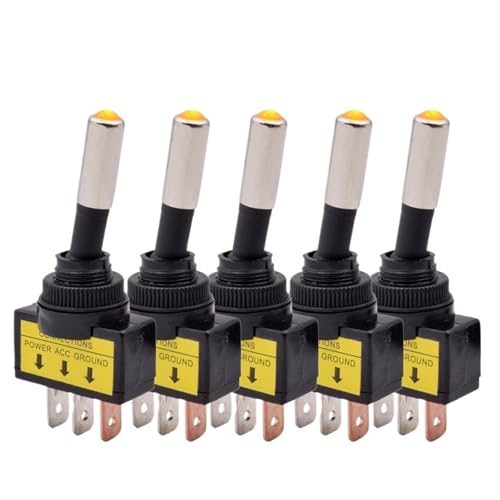 Interruptor coche 12V ASW-15D SPST de 12mm con luz LED amarilla en pack de 5 piezas