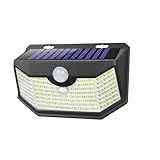 HMCITY 120 LED Solar Lights Outdoor with Motion Sensor and 3 Lighting Modes, IP65 Waterproof Wide Solar Wall Lights Ideal for Garden Patio Yard (Front Button 1Pack, Black Shell-Daylight White)