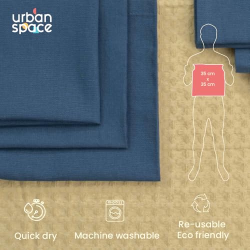 Image of Urban Space 100% Cotton Multipurpose Hand Towel, Kitchen Napkins Set of 6, Dining Table Napkins for Kitchen, Machine Washable & Reusable (Set of 6 - Navy Blue)