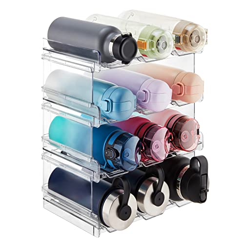 Lifewit Stackable Water Bottle Organizer for Cabinet, Freezer, Pantry – Plastic Cup Holder, Wine Racks for Kitchen Tabletop Storage, Cupboard, Office – Pack of 4, Each Rack Holds 3 Containers
