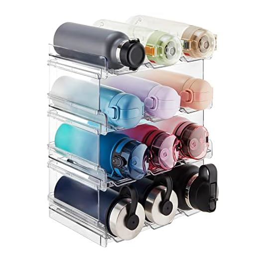 Lifewit Orgainzer empilhável de garrafa para armário, congelador, despensa - suporte de copo de plástico para armazenamento de bancada de cozinha, armário, escritório - pacote com 4, cada rack comporta 3 recipientes