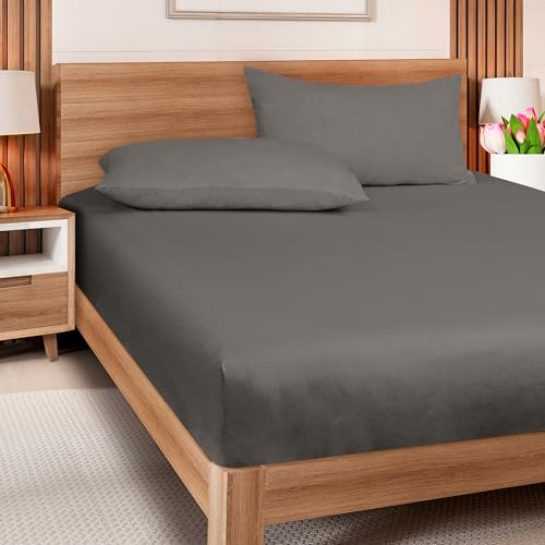 Image of ROYALE LINENS 300 Thread Count 100% Long Staple Combed Cotton Fitted Sheet California King - Super Soft Deep Pocket Bottom Sheet - Fitted Sheets Only - Elastic Sheets (Cal King, Grey)