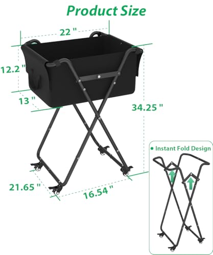 Ardier Foldable Tennis Ball Hopper Cart with Wheels, Portable Pickleball Holder Caddy Holds 175 Tennis Balls or 140 Pickleballs, Lightweight Baseball Basket Collector for Court Training & Coaching,B - Thumbnail 2