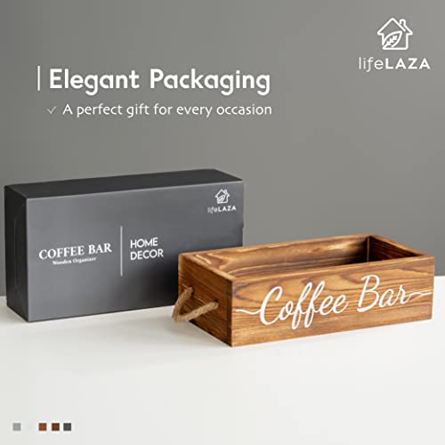 Lifelaza Coffee Bar Accessories, 2 Sides, Wooden Coffee Station Organizer Storage Box With Coffee Bar Sign, Farmhouse Kitchen Countertop Coffee Holder For Coffee Bar Decor #TOP6