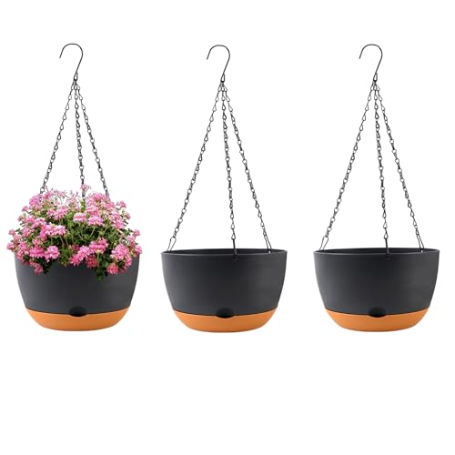 KPUVX 10 Inch Hanging Baskets, 3 Pack, Black