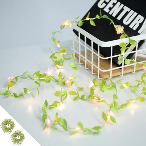 Vigdur 2 Packs Cherry Blossom Lights Battery Powered with 48 Flowers, 19FT