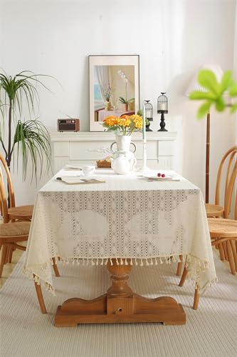 Nappe de table rectangle beige dentelle géométrique 150x180 cm - 6