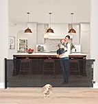 The Fellie Retractable Stair Gate, 300cm Extra Wide Stair Gates for Dogs, One Hand Operation, Adjustable Length, 86cm Tall Baby Gate Safety Gate for Dogs, Hallways/Indoor/Outdoor, Pet Dog Gate, Black