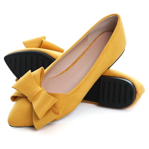 Image of SAILING LU Womens Bowknot Ballet Flats Pointy Toe Suede | Casual Flat Shoes, Dressy Wear to Work, Moccasins, Slip-Ons