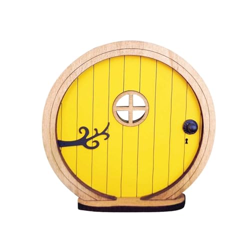 PurYupearl 1Pc Fairy Garden Door for Tree Fairys Doors for Trees Outdoor and Tree Trunk Mini Fairy Garden Sculpture Lawn Ornament Decor Fairytales Door DecorationGardens Miniatures (Yellow)