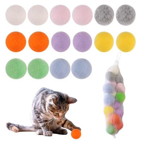 RANY 16 Pezzi Palline Interattive Per Gatti 100% Pura Lana Palline Per Gatti Fatte a Mano Senza Schiuma di Riempimento Pallina Gatto Per l'addestramento e il Gioco (8 Colori)