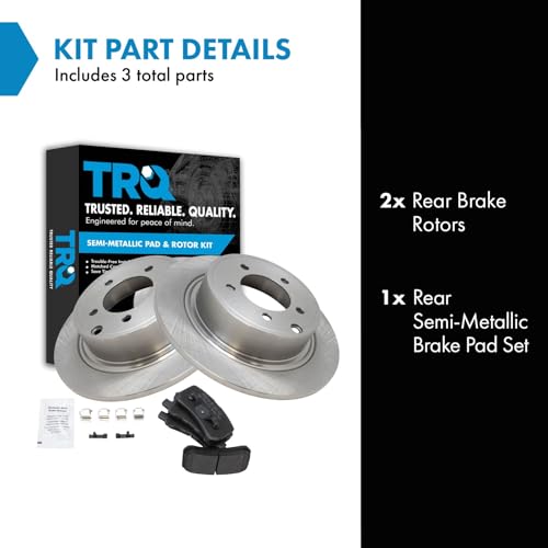 Image of TRQ Rear Brake Pad and Rotor Set Semi Metallic Solid Rotors | For 2007-2017 Jeep Patriot Compass 2008-2014 Dodge Avenger 2011-2014 Sebring 2008-2017 Mitsubishi Lancer 2008-2012 Outlander