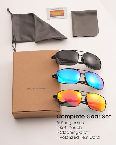 Camptrace 3 Pack Polarized Lightweight Mens Sunglasses for Driving with UV400 Protection Black+Blue+Orange - Image 6