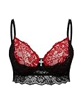 MakeMeChic Women's Plus Size Floral Lace Bra Rhinestone Cross Color Block Underwire Y2K Gothic Lingerie Top Multicolor XX-Large