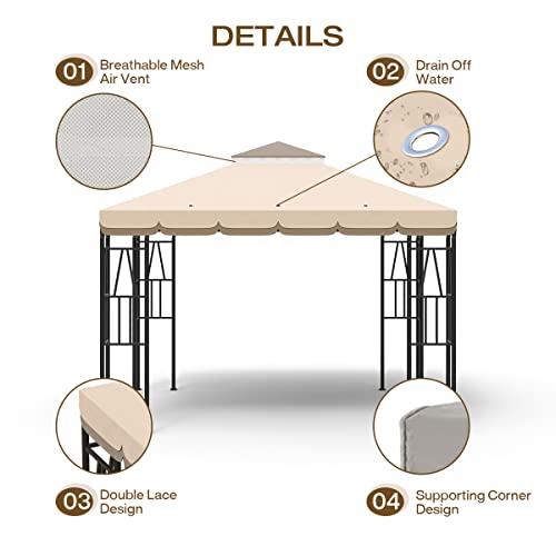 Desidear 10X10 Canopy Replacement Top Canopy Cover Replacement 10X10 Ft Double Tiered Gazebo Covers For Yard Patio Garden Canopy Sunshade (Double Lace) #TOP2