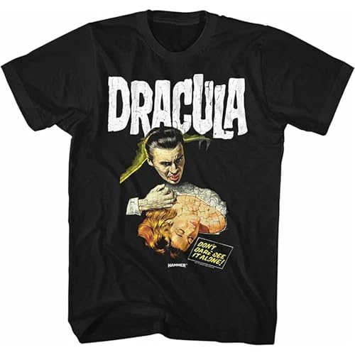 Image of Hammer Horror Dracula & Lady-Front Print-Black Adult Short Sleeves Mens T Shirt Size L