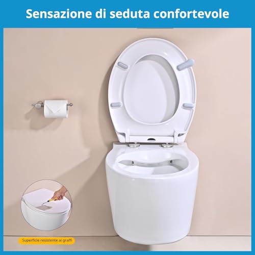 Yeaupe Pro Tavoletta Wc Universali O Forma,Sedile Wc Urea-Formaldeide Chiusura Ammortizzata Tavoletta Wc Con Sgancio Rapido A Un Pulsante, Bianco 44,6 * 37,5 * 5,2CM - 3