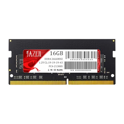 JAZER RAM DDR4 16Go (1x16Go) 2666MHz SODIMM Module de Mémoire pour Ordinateur Portable, Notebook, MacBook CL19, 1.2V