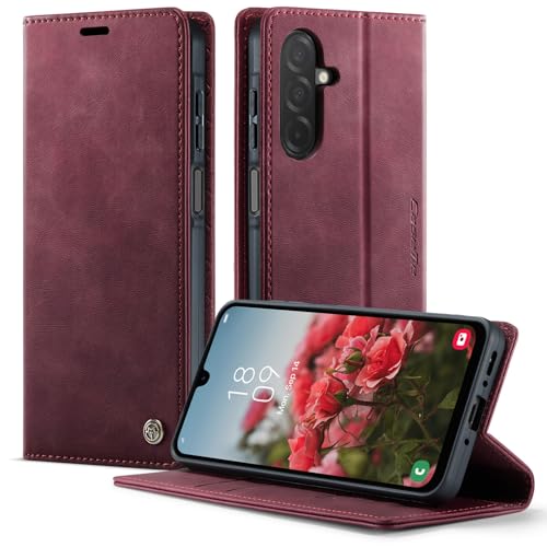 owlhold Handyhülle Samsung Galaxy A17 hülle flip case Premium PU Leder, RFID Schutzhülle,Faltbare Handytasche,Kartenfach Standfunktion Leder hülle für Samsung Galaxy A17 4G/5G - Weinrot