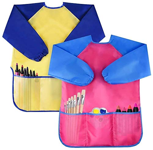 WolinTek 2Pcs Delantales de Niño,Delantal Infantil Pintura,Arte Smock Pintura Delantal Manga Larga de Edad para 3-6 Años