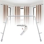 Harrms Bay Window Curtain Pole, U-Shaped Curved White Rod with 2 Elbows 76-460cm, 25mm Thick Heavy-Duty 3-Sided Corner Pole for Living Room & Bedroom