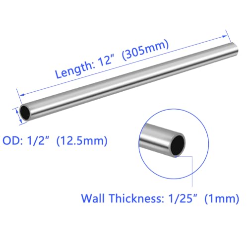 1/2" OD 304 Stainless Steel Tube, Thickened Pipe Wall & Weldable Tubing, Round Metal Pipe Industrial Straight Tube 12 inch Length (4 Pcs) - Image 3