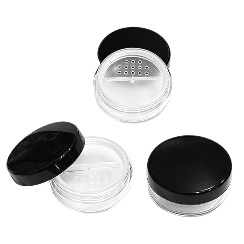 3Pcs 10ml Refillable Black Powder Jars with Sifter Leakproof Lid for Makeup