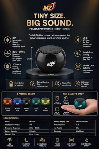 Image of Mini Bluetooth Speaker 3W Portable Wireless Speaker with Deep Bass, Bluetooth 5.2, Built-in Mic, Pocket Size Sound Box, 2 Hours Playtime, Ultra Compact (Black)