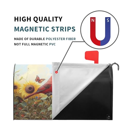 Image of Sunflower Birds Mailbox Cover Magnetic 25.5x21 Inch Large Size Spring Summer Floral Butterfly Waterproof Mailbox Wrap Post Cover for Outdoor Outside Garden Yard Seasonal Decor