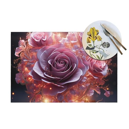 Sets de table tissés haute qualité lavables au motif de cœur rose chic