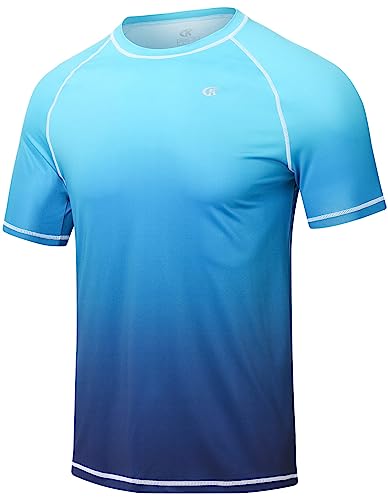 YuKaiChen Men's UPF 50+ Rash Guards Short Sleeve Swim Shirts Quick Drying Sun Protection Rash Vest Gradient Blue XL