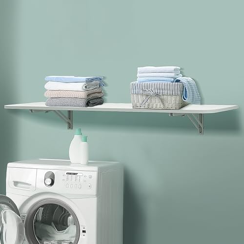 lesolar Mesa plegable de lavandería montada en la pared, mesa de pared plegable flotante, mesa de comedor plegable, escritorio para laptop, para lavandería, oficina, cocina, baño, color blanco (47.2 x - imagen 3