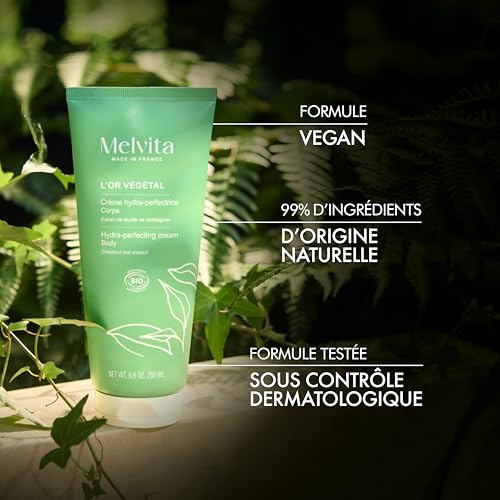 Melvita - Crème Corps Hydra-Perfectrice - Or Végétal - Hydratation 24h - Extrait de Châtaignier, Aloe Vera, Beurre de Karité - pour Peaux Sèches - 200ml