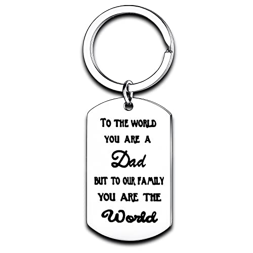 Nimteve Dad Gifts from Son Daughter Dad Keychain Father Keyring Key Tags for Daddy Papa Men Jewellery for Father's Day Birthday Gift (To Our Family You Are The World)