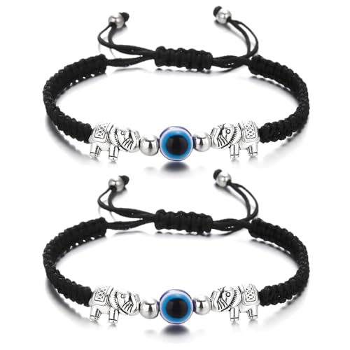 Nievajio 2 pulseras de mal de ojo, pulseras de joyería contra el mal de ojo, pulseras ajustables hechas a mano de cuerda negra para mujeres y hombres