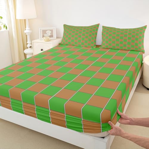 Image of Erosebridal Gaming Checkered Sheet Set King Gamer Plaid Bed Sheets Checkerboard Games Bedding for Kids Boys Girls,Geometric Grids Bed Sheets Set 4 Piece