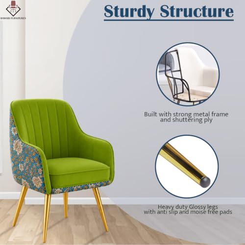 Image of Set of 2 Accent Chair for Living Room | Modern Armchair in Soft Velvet Fabric with Sturdy Legs | Premium Chair for Home Living Room Bedroom Restaurent | (Gold Legs, Parrot Green Floral)