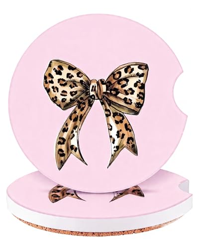 Portavasos para autos cerámicos con diseño de leopardo rosa, pack 2
